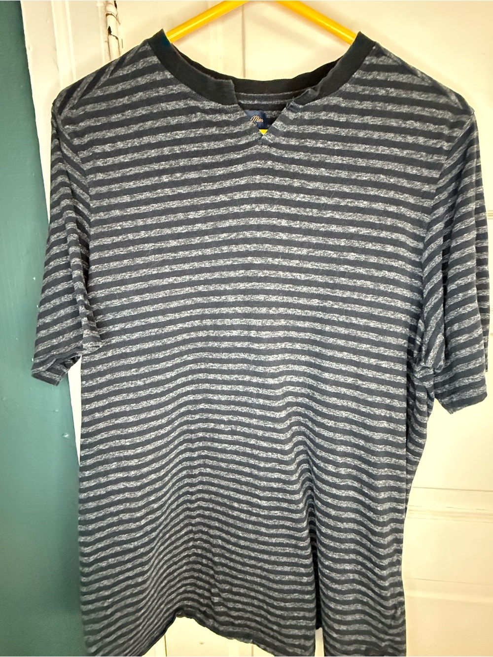 Good Man men’s stripped tee-shirt. Black ringer, black and gray stripes